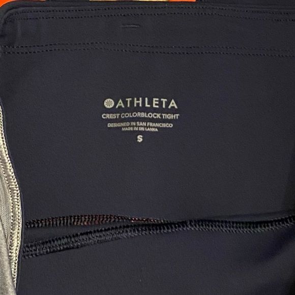 Athleta Crest High Rise Leggings Blue Red Grey Color Block Tights Full Length - Picture 10 of 12